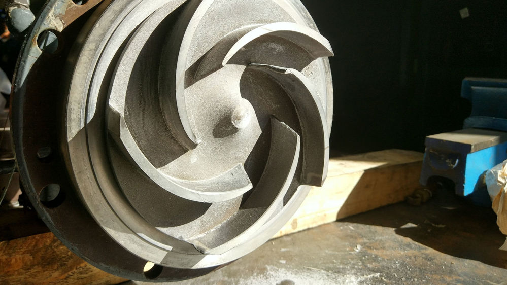 Close up of a used open impeller of a centrifugal pump.